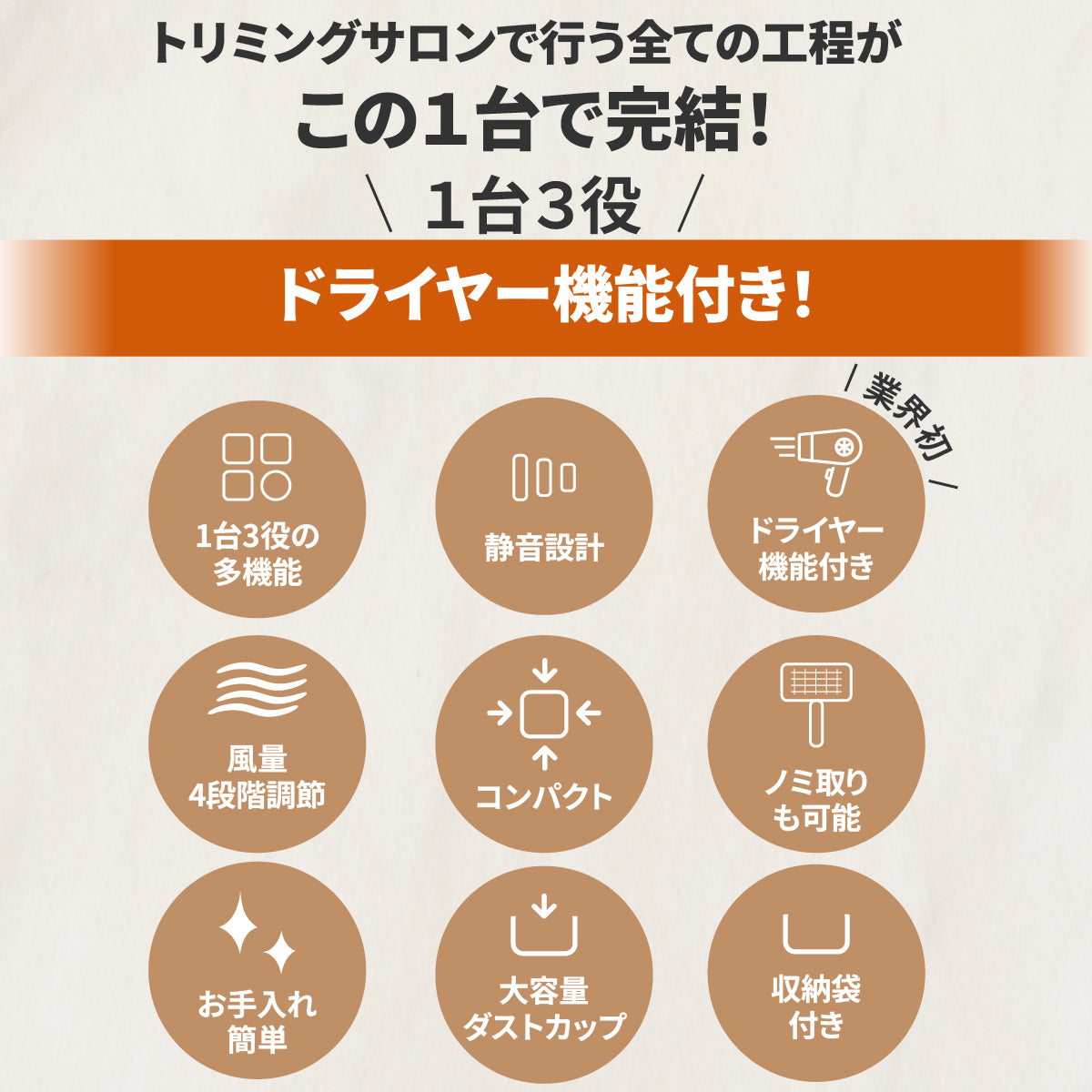 ドライヤーにもなるグルーミング掃除機