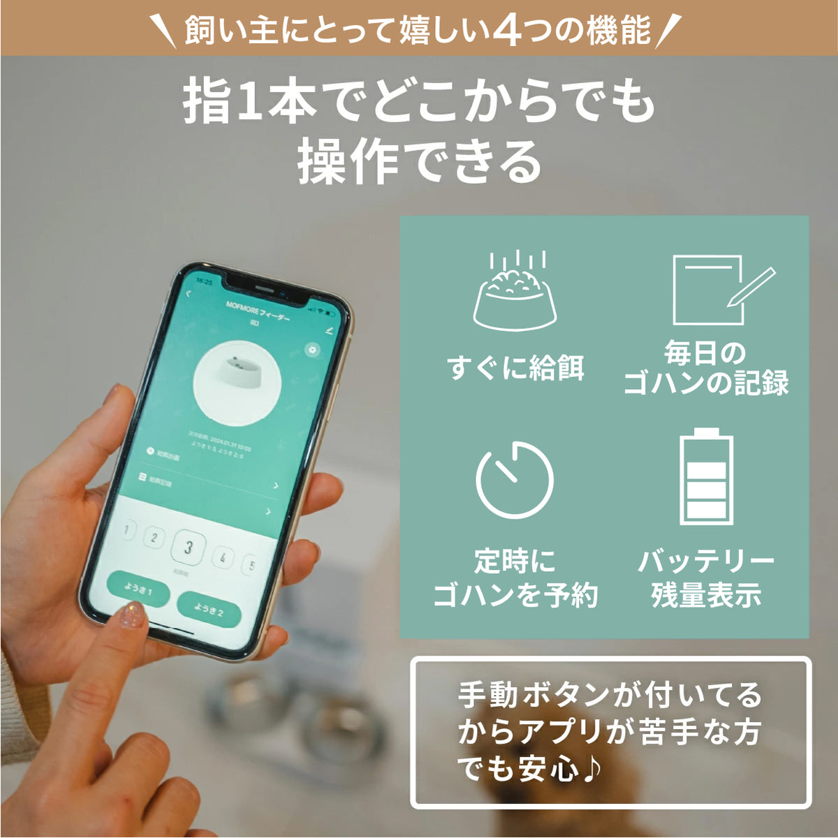 MOFMORE 2タイプオートフィーダー -2種類のゴハンが出せる自動給餌器-