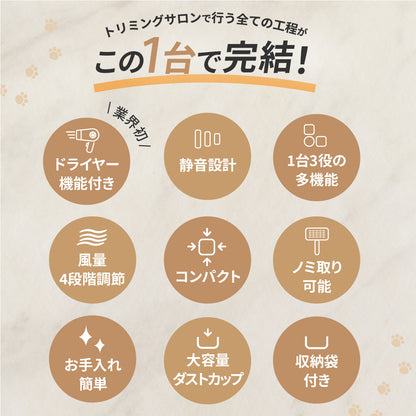 ドライヤーにもなるグルーミング掃除機